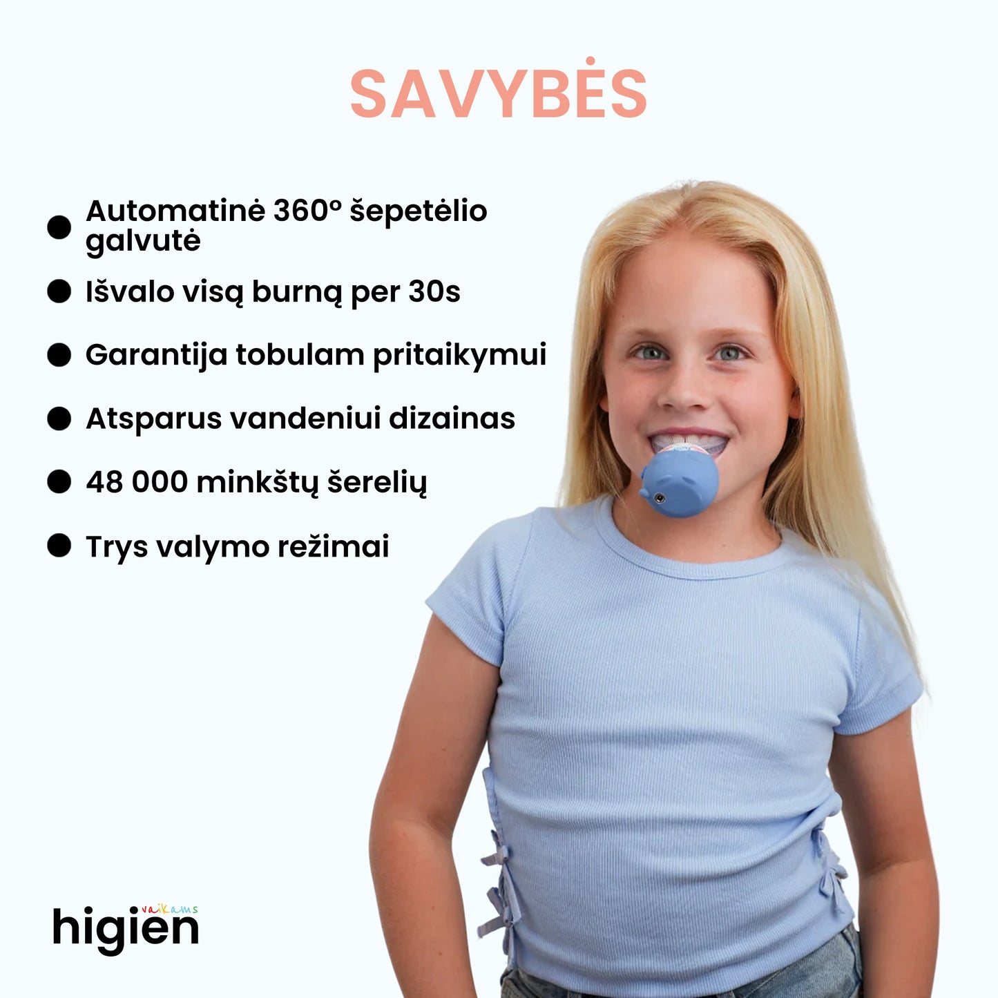 Higien™ 360° elektrinis dantų šepetėlis vaikams