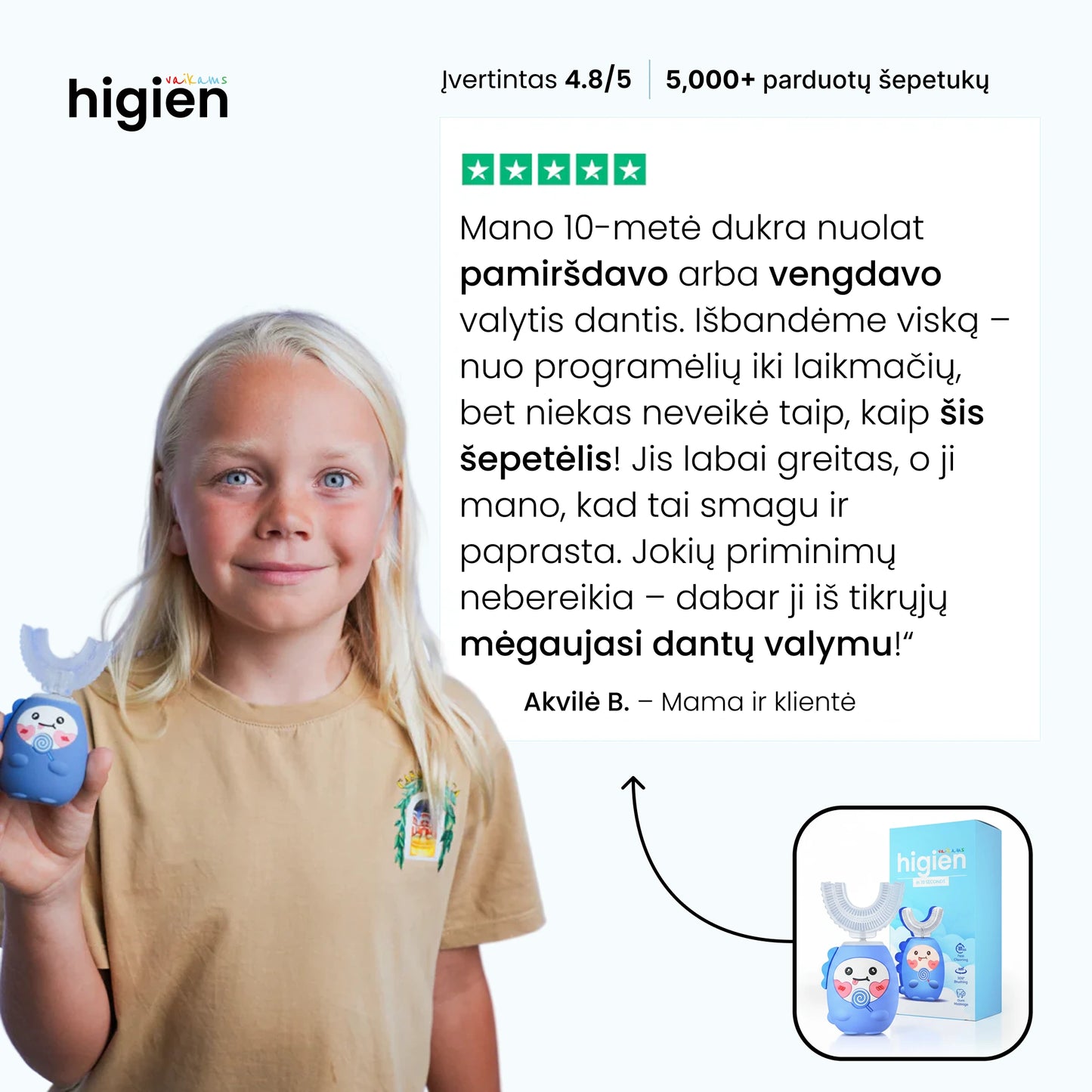 Higien™ 360° elektrinis dantų šepetėlis vaikams