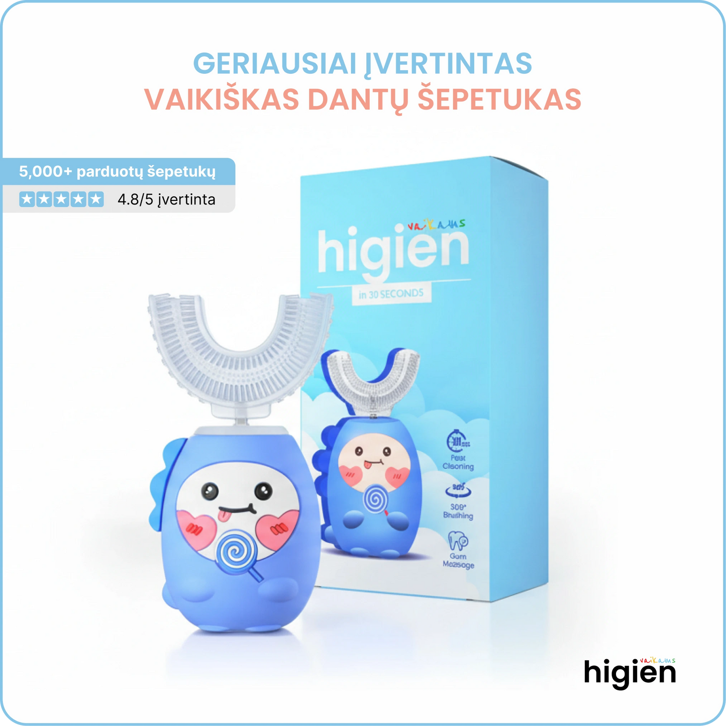 Higien™ 360° elektrinis dantų šepetėlis vaikams